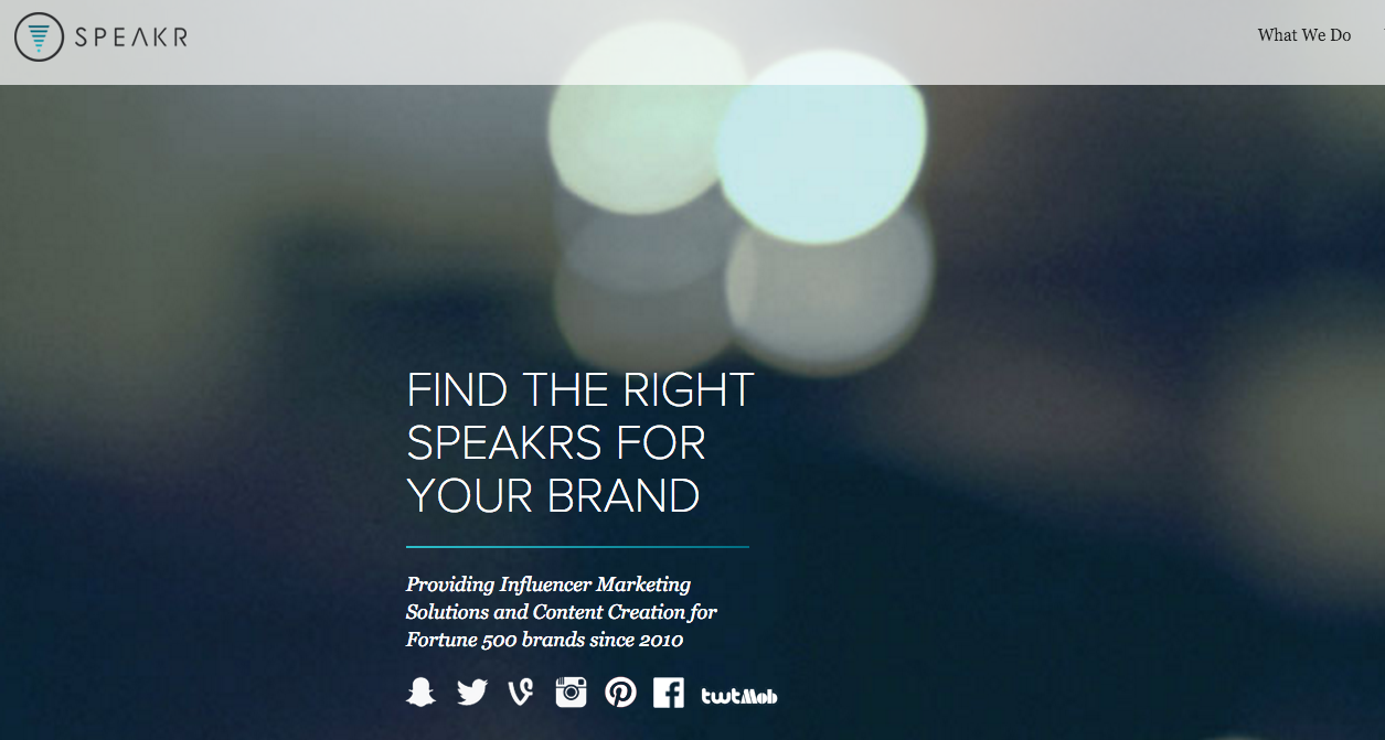 Homepage of speakr, an influencer marketing platform