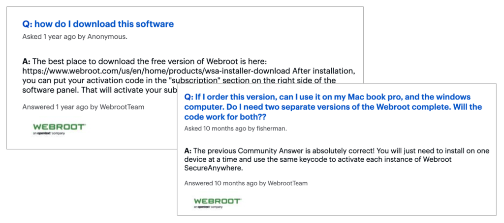 Webroot customer responses