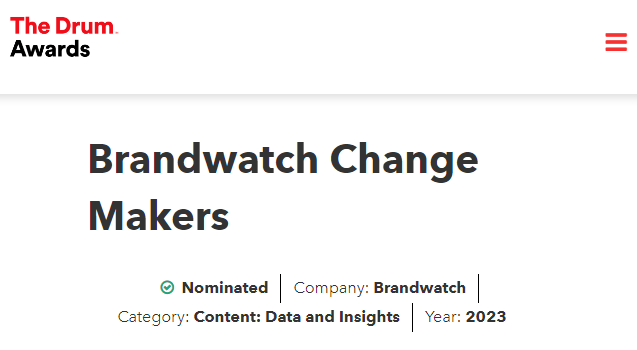 Brandwatch nomination at The Drum Awards 
