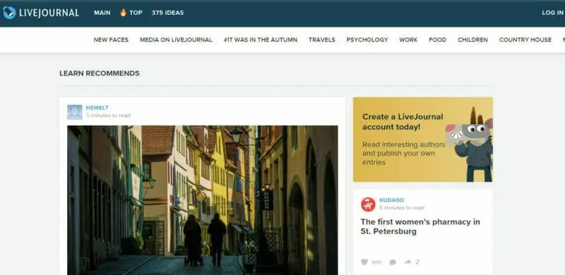 LiveJournal blog based social media site