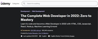 The Complete Web Developer in 2022: Zero to Mastery (Udemy)
