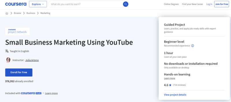 Small Business Marketing Using YouTube (Coursera)