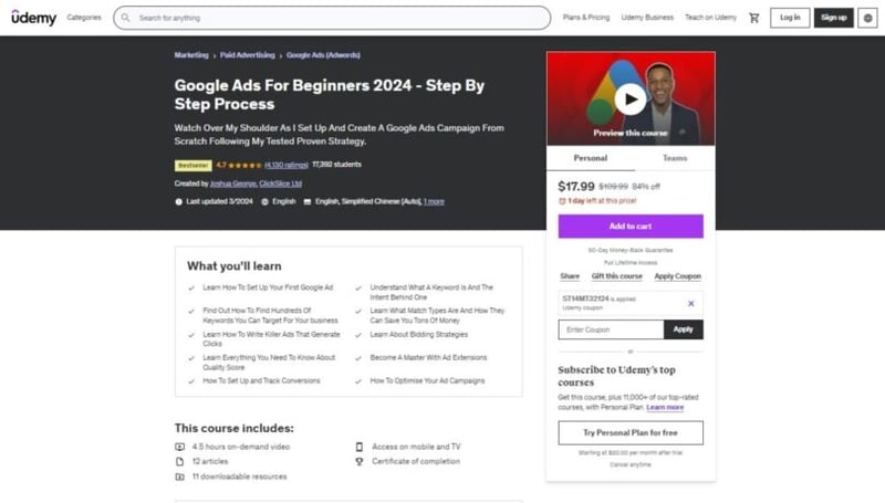 Google Ads For Beginners by Joshua George