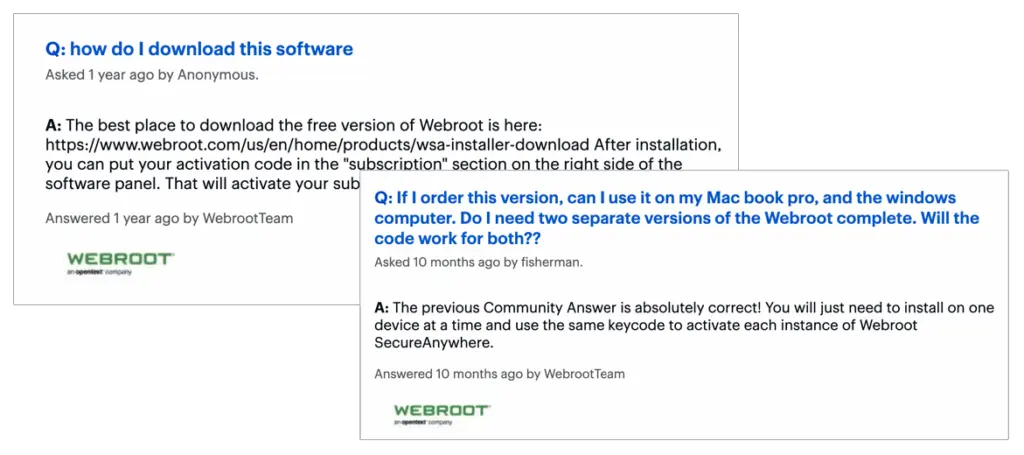 Webroot customer responses
