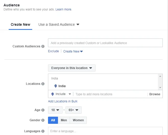 Facebook: audience filters