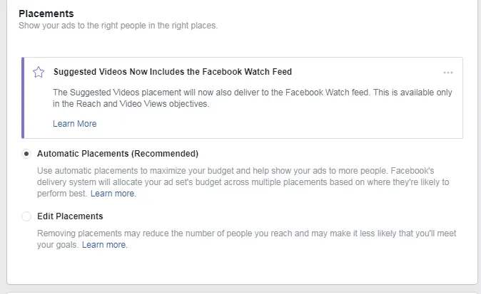 Facebook: placements