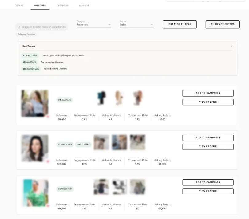 LTK discovery and campaign creation features