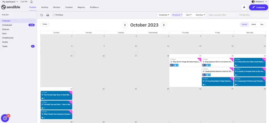 Sendible scheduled posts