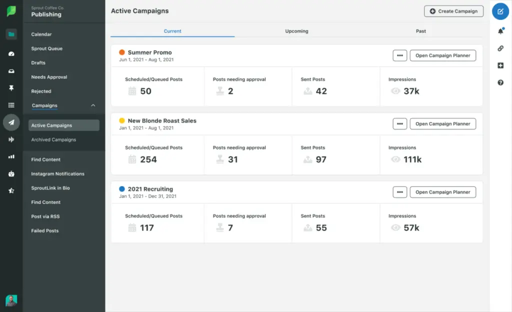 Sprout Social tool campaign management