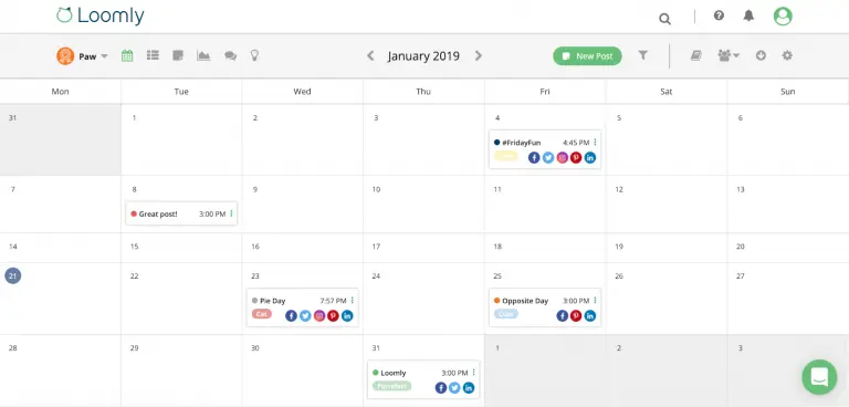 Loomly content calendar