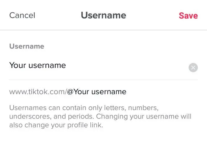 save new username on TikTok
