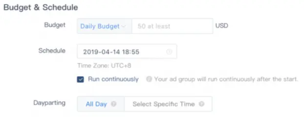 budget and schedule setting tiktok