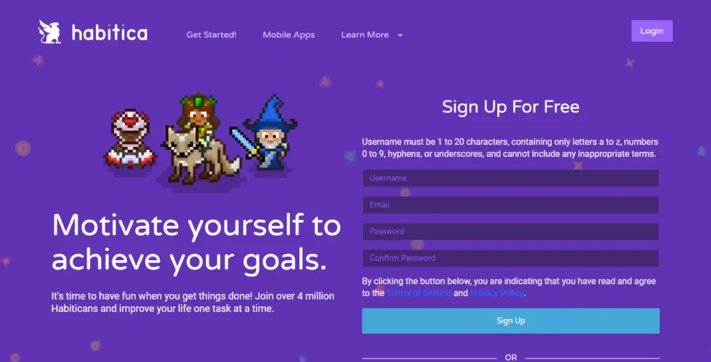 Habitica tracking gaming app