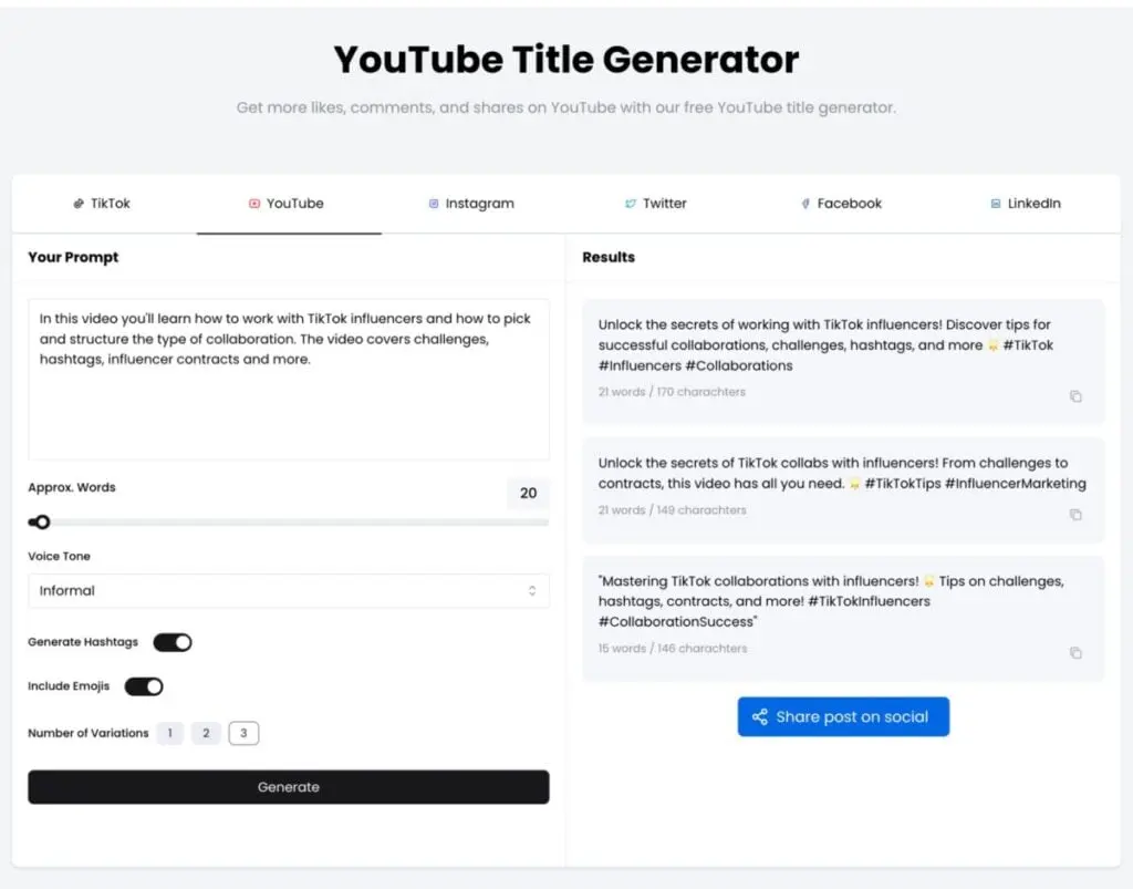 ContentStudio YouTube title generator