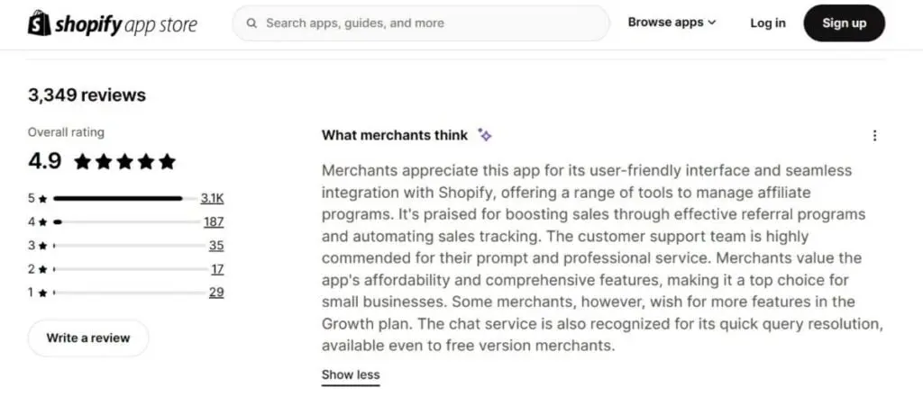 UpPromote Shopify rating