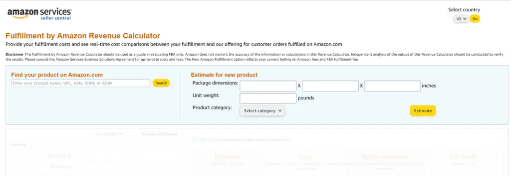 FBA revenue calculator