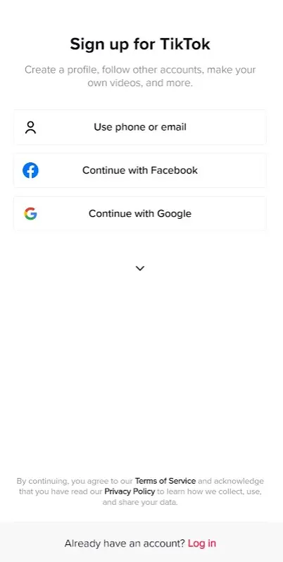  Sign up for TikTok 