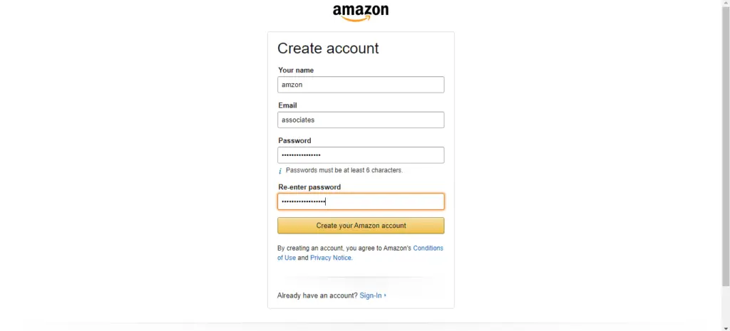 Amazon account creation