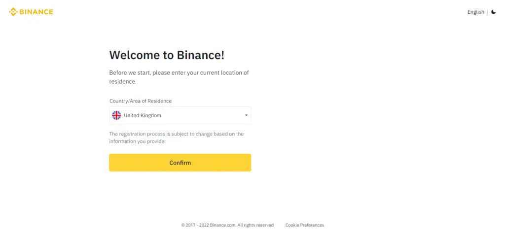 Register on Binance