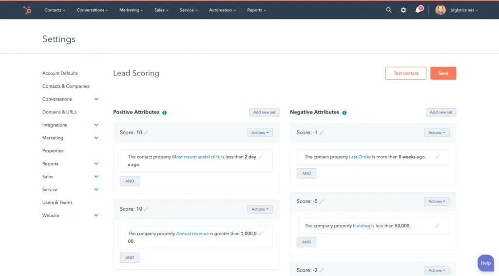 Manual scoring Hubspot