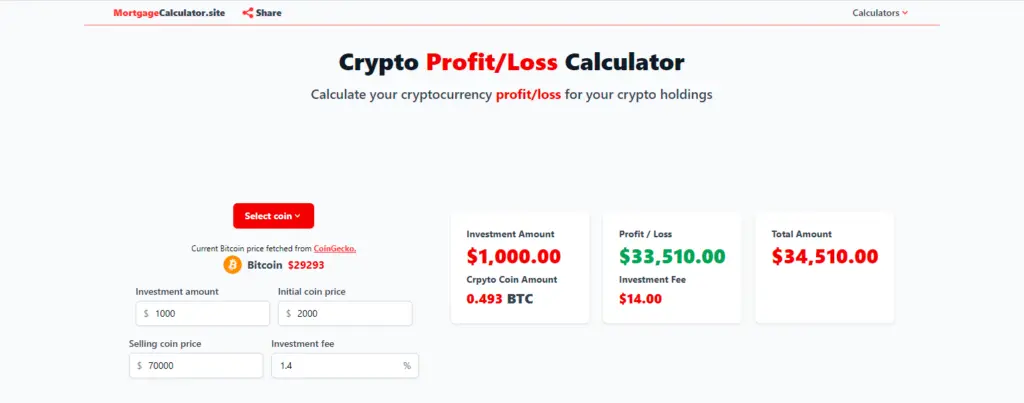 Mortagecalculator is crypto profit calculator