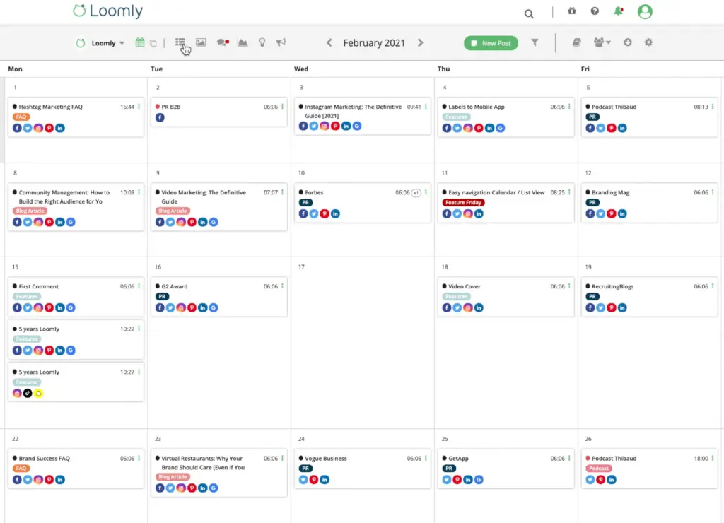 Loomly social media calendar