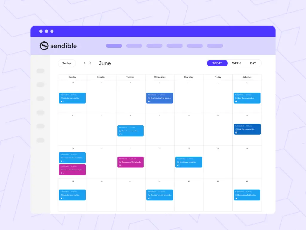 Sendible content calendar