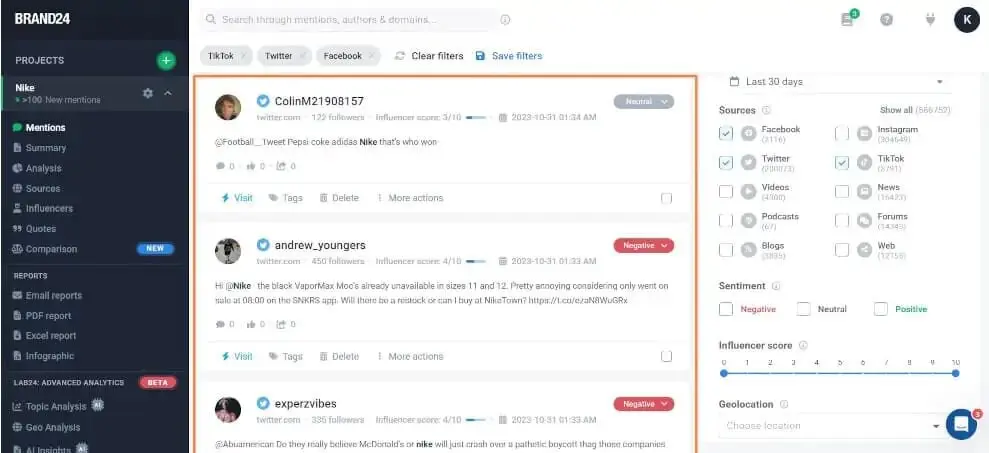 Brand 24 social mention metrics