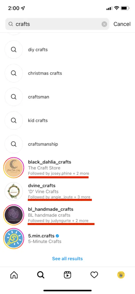Instagram Search - Your activity