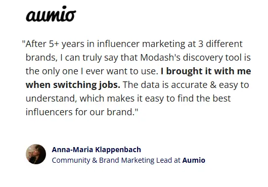 Modash customer review