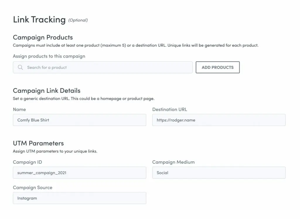 influencer link tracking / Pixlee