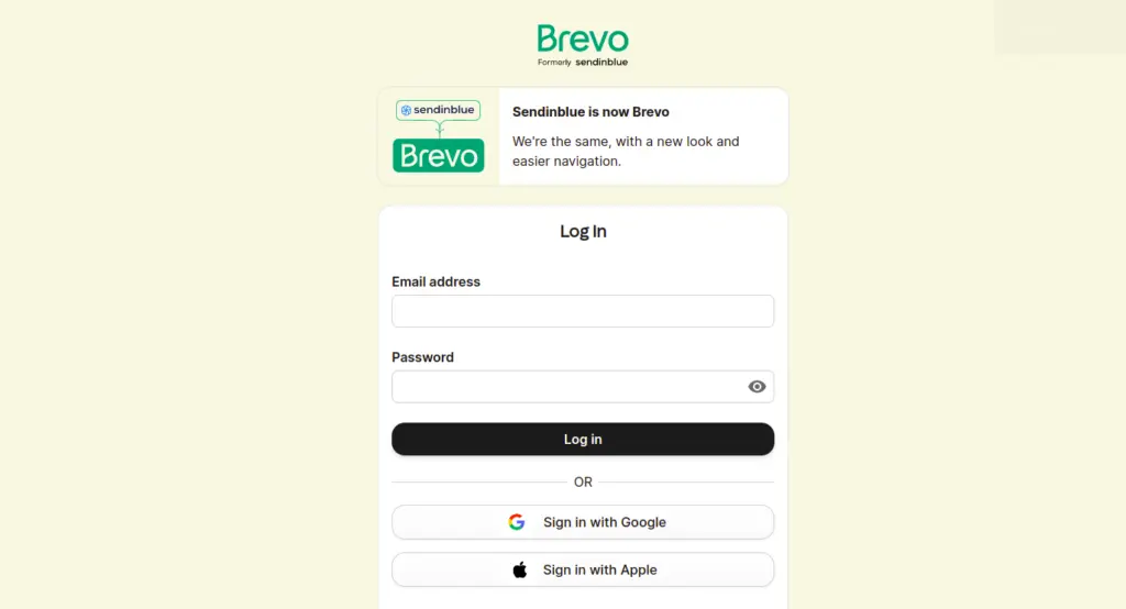 Brevo login page