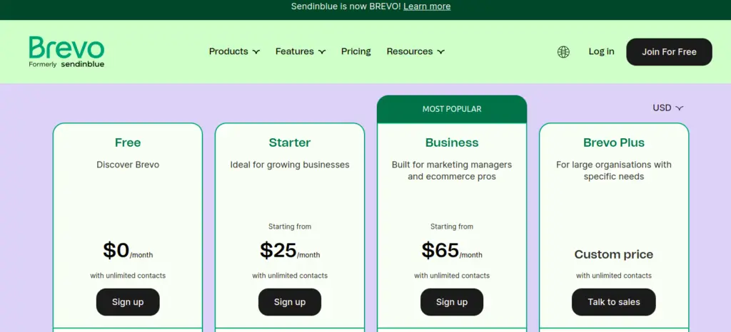Brevo pricing details