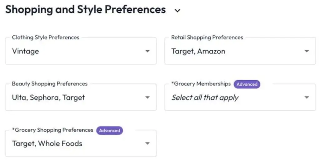 Shopping and style preferences