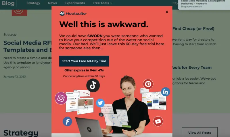 Hootsuite pop-up design
