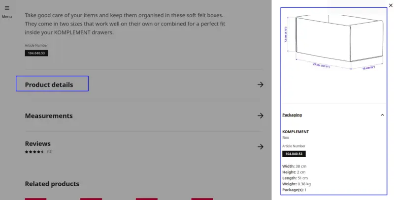 IKEA technical information example