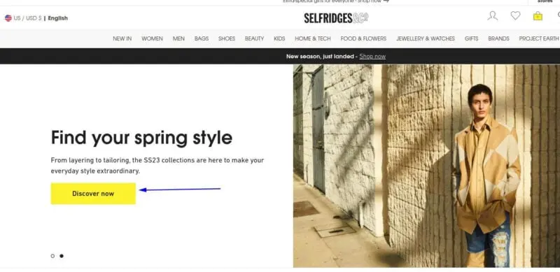 Selfridges discover button example