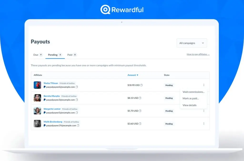 Rewardful payouts