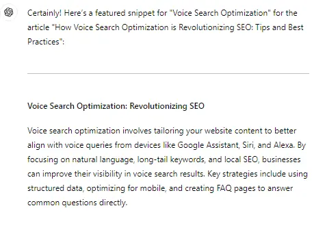 ChatGPT featured snippet