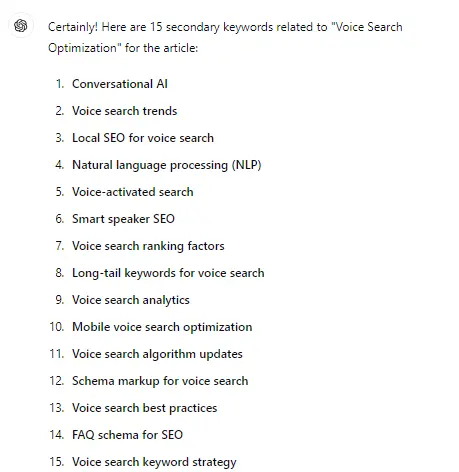 ChatGPT secondary keywords