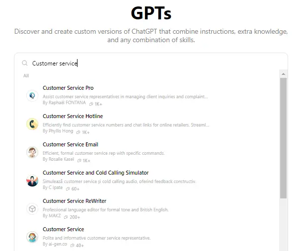 Customer service GPTs