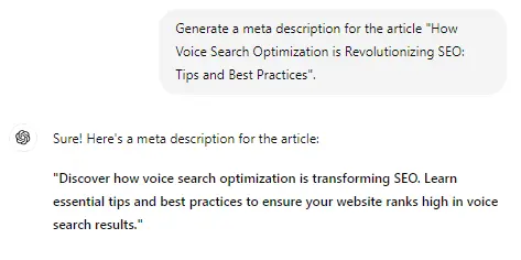 ChatGPT meta description output