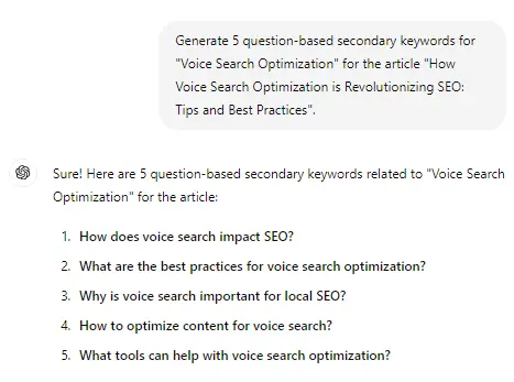 ChatGPT question-based keywords