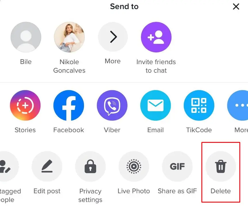 how to delete tiktok content