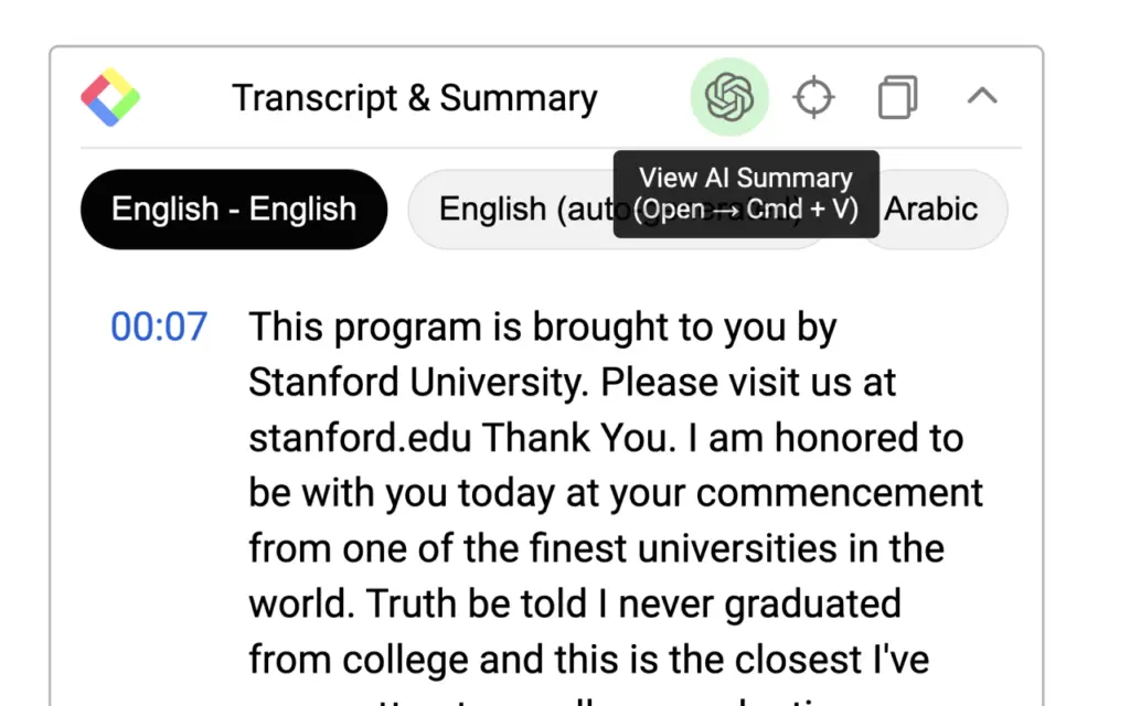 Transcript and summary 
