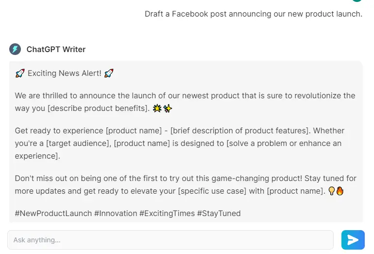 ChatGPT Writer output 