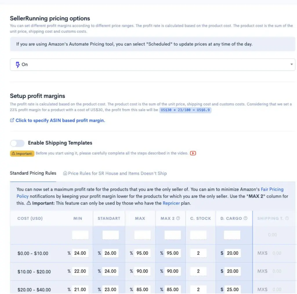 SR - Pricing tool