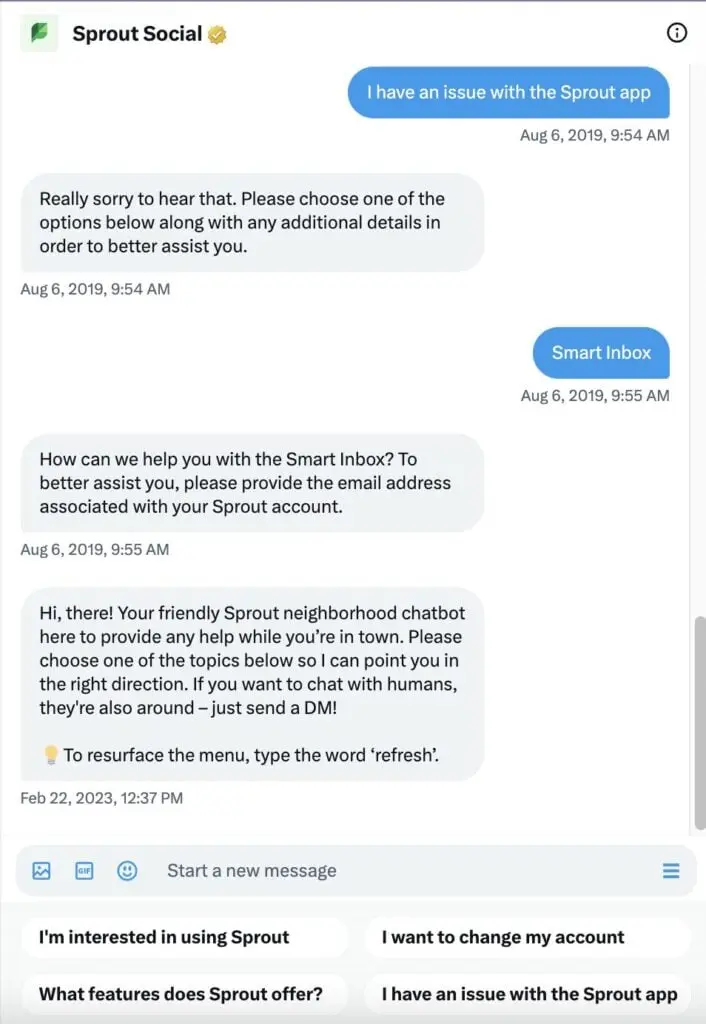Sprout Social Chatbot Example