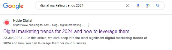 Huble on the first page of Google