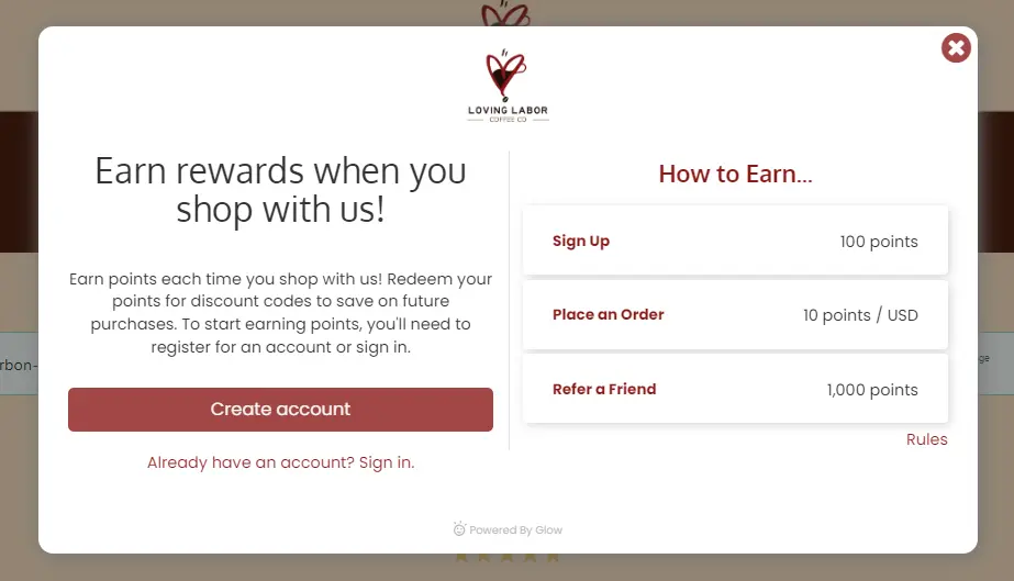 Loving Labor Coffee reward system